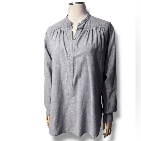 NILI LOTAN Neville Cotton Long Sleeve Blouse Chambray Blue